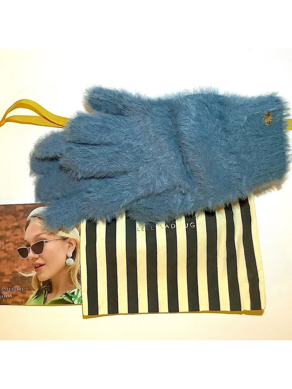Lele Sadoughi Dusty Sky Fuzzy Faux Angora Gloves New